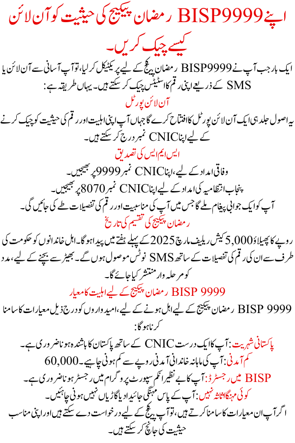 9999 BISP Ramzan Package Registration Check Online