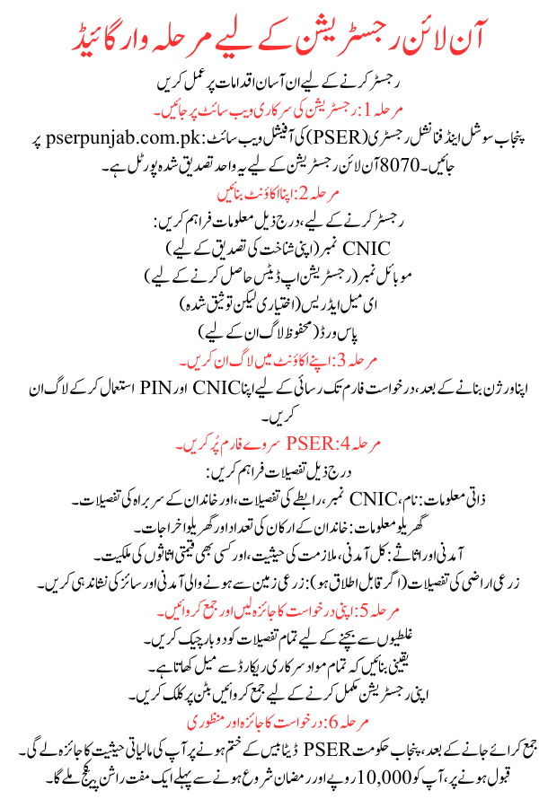 8070 Online Registration For Rs 10,000 & Free Ramadan Rashan