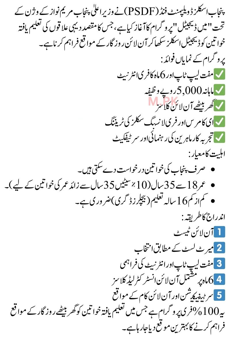 CM Punjab Digital Skills Program for Women's Online Registration