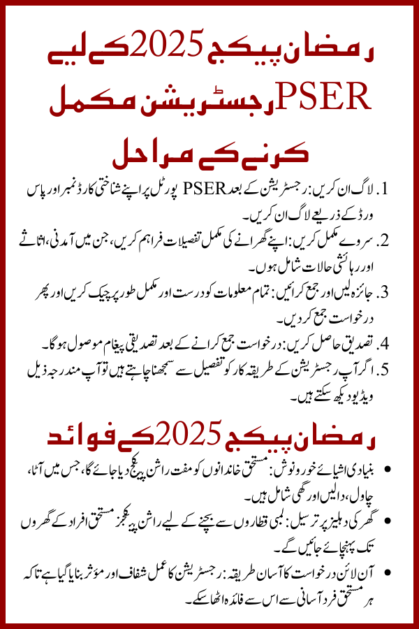 PSER Online Registration Ramzan Program 2025